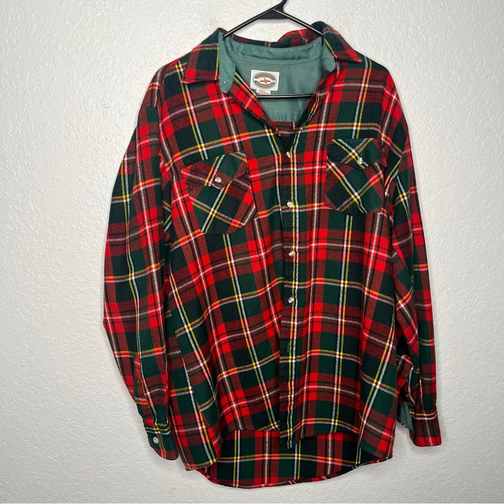 Vintage 1970s Midwest Traders Mens Long Sleeve Button Up Flannel Plaid Large Red